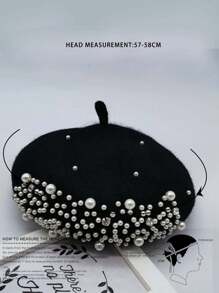 1 Stück Unisex schwarze Baskenmütze mit Y2K-Stil Perlen- und Strass-Verzierung, perfekt für Outdoor, Lässig und täglichen Wintertrag, Halloween