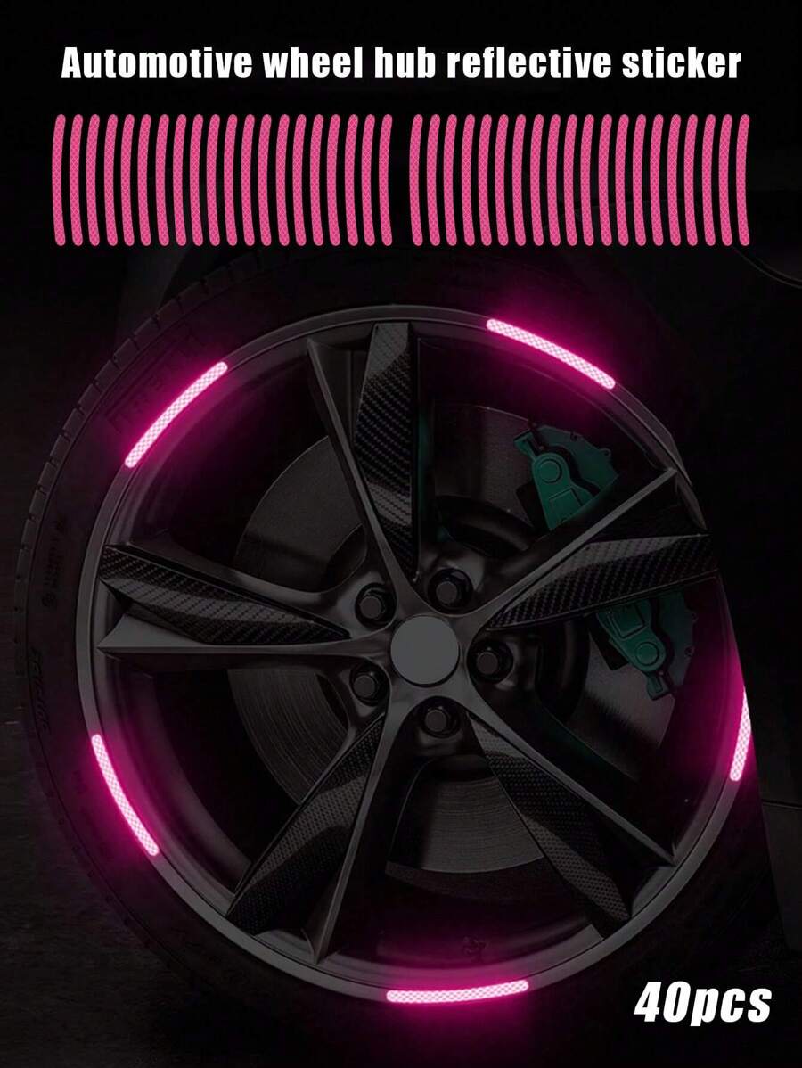 40 piezas Pegatinas reflectantes para llantas, Pegatinas de advertencia para neumáticos, Adecuadas para automóviles, motocicletas, bicicletas para visibilidad nocturna, Pegatinas reflectantes para llantas de automóvil, Pegatinas de advertencia para neumáticos, Creativas, Motocicleta, Vehículo eléctrico, Pegatinas decorativas de modificación, Pegatinas reflectantes para radios de bicicleta de montaña, Adecuadas para ruedas de motocicleta, automóviles, bicicletas, Pegatinas reflectantes para bicicletas, Rayas decorativas, Pegatinas reflectantes para llantas - Rosa - Ver 1