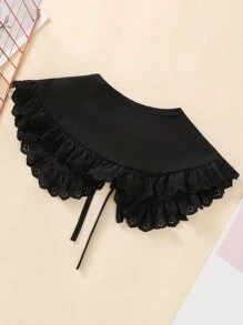 1 chiếc khăn choàng cổ Peter Pan màu đen dành cho nữ có trang trí ren, cổ áo giả thời trang để mặc hàng ngày ngày lễ tình nhân - màu đen - Xem 2