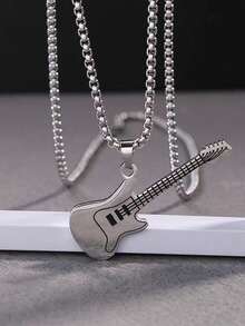 1件男女通用时尚嘻哈个性化街舞吊坠饰品，创意吉他造型项链