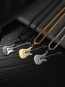 1件男女通用时尚嘻哈个性化街舞吊坠饰品，创意吉他造型项链