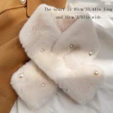 1pc Cross-knotted Rabbit Fur Scarf With Pearl Button, Thickened, Suitable For Women In Winter - White - View 2