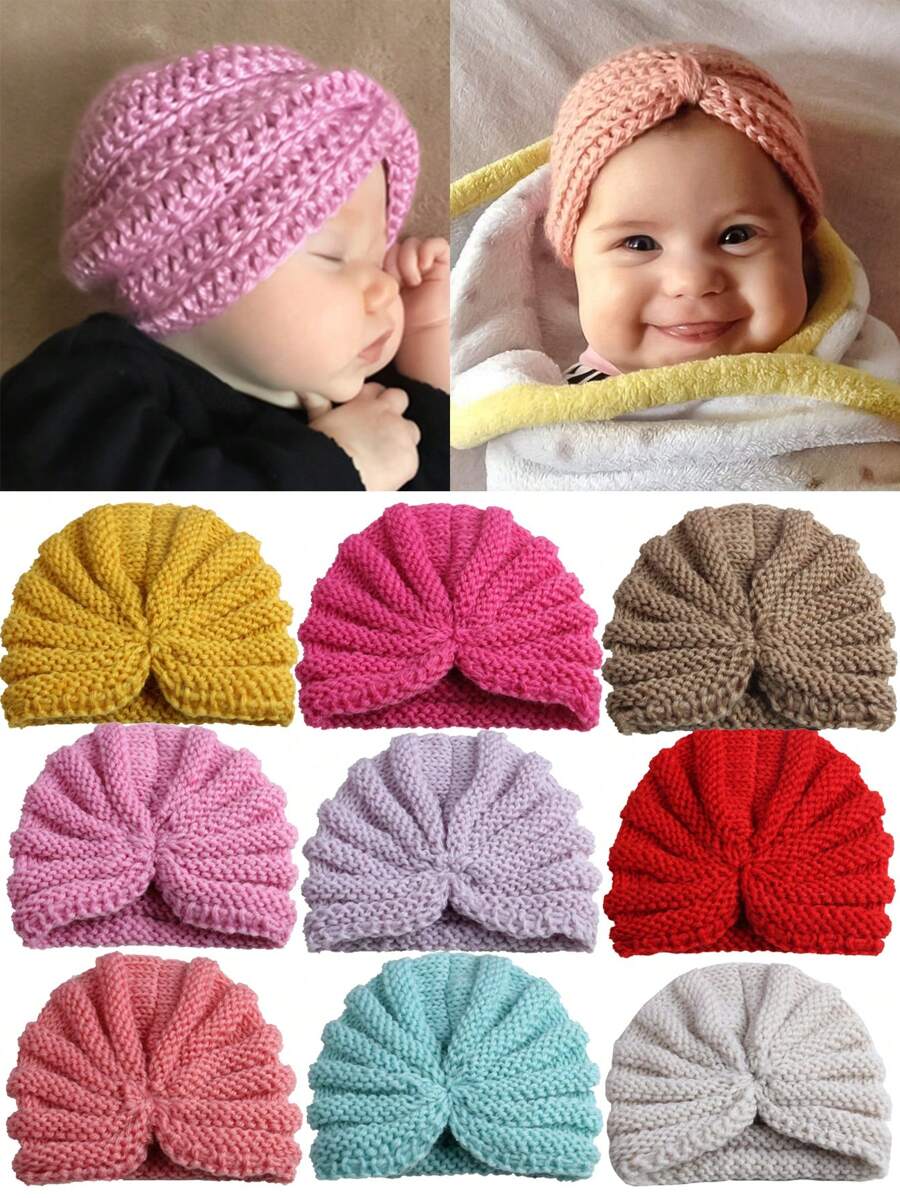 9 Piezas Gorros Tejidos Para Recién Nacido - Multicolor - Ver 1