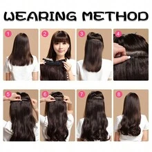 夾式髮條延長配件,22英寸單片髮條,長厚海灘波浪狀自然柔軟合成毛髮,適用於女士,黑褐色 - 鏽棕色 - 查看 6