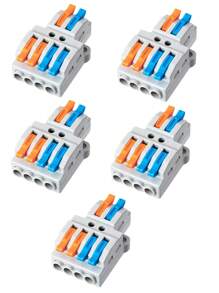 5pcs Lever Wire Connector, DIY Mini Splicing Compact Wire Connectors,2in 4 out Quick Terminal Block, Splicing Connectors for Circuit 0.08-4mm2 AWG 28-12 (Orange Blue Gray) - Multicolor - View 1