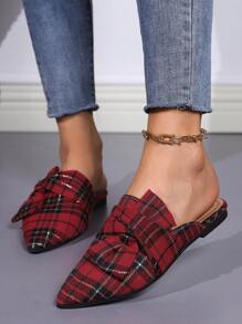 Fashionable Women's Slip-On Canvas Pointed Toe Flatform Mule Shoes, New Design For Outdoor Wear - Rose Red - View 3