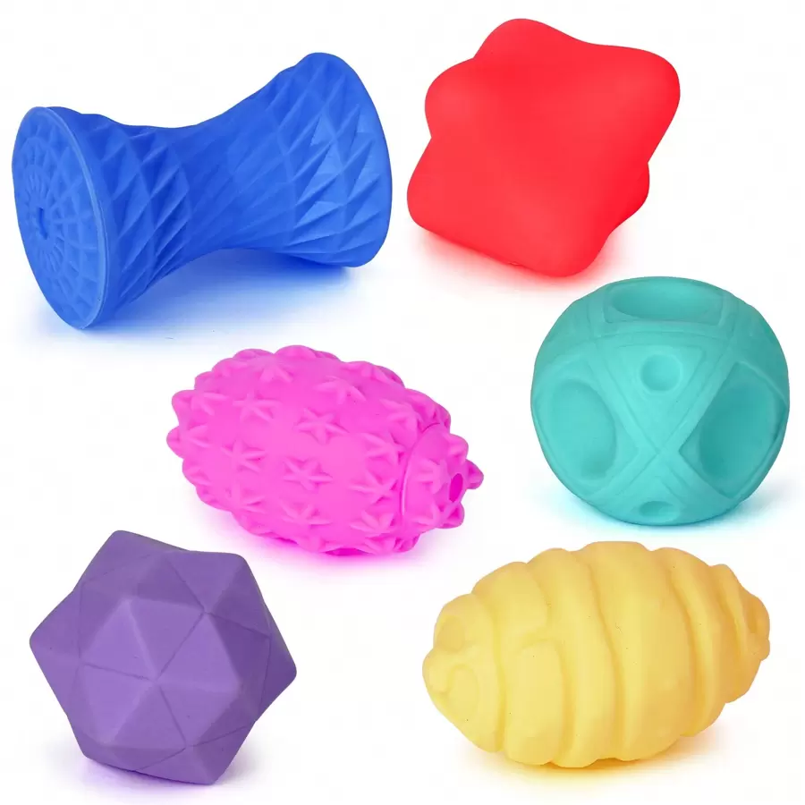 WELDMON Set de Pelotas Sensoriales Texturizadas, 6 Pelota Blanda de Silicona, Bolas de Masaje Suaves para Apretar - Color Oscuro - Ver 1