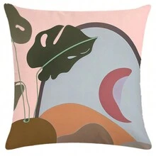 2pcs/set Simple Abstract Geometric Linen Square Pillowcase For Home Decor, Living Room, Sofa, Bed (pillow Core Not Included) - Pink - View 3