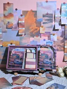 155pcs Chất liệu Hộp Quà Đối với Viết tay , Tím A6 Lá lỏng lẻo Sách Với Hình dán , Pad ghi nhớ , Retro Nghệ thuật Hộp Quà , Cao-kết thúc Văn phòng phẩm Bộ Như Mát mẻ Món quà Đối với Bạn - Màu tím - Xem 2