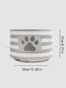 1入組灰色和白色條紋圖案收納籃,適用於寵物玩具,零食,臟衣服收納