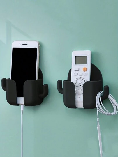 1pc Multi-Functional Cactus Shaped Wall-Mounted Phone Storage Box, Self-Adhesive Charging Bracket For Tv, Air Conditioner, No-Drill Fall Home Decor Room Decor