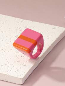1只時尚簡約優雅的幾何紫色與黃色條紋光澤樹脂戒指 - 彩色 - 查看 8