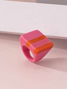 1只時尚簡約優雅的幾何紫色與黃色條紋光澤樹脂戒指 - 彩色 - 查看 7