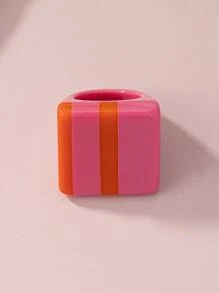 1只時尚簡約優雅的幾何紫色與黃色條紋光澤樹脂戒指 - 彩色 - 查看 6