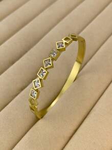 1pc Fashionable, Minimalist, Personalized, High-grade, All-match Stainless Steel Bracelet With Inlaid Square, Hollow Out Star Pattern Design, Suitable For Men & Women's Daily Wear, Travel, Sending Gifts To Family & Friends - Gold - View 3