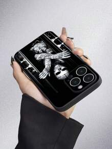 1入組黑邊霧面TPU殼，印有蘇醒的骷髏圖案，全面覆蓋，防塵防水，適用於iPhone 7/8/11/12/13/14/15/X/Xr/Xs/Plus/Pro/Pro Max/Se2/Mini系列手機 - 彩色 - 查看 4