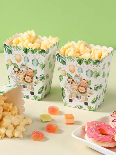 8Pcs Jungle Animal Popcorn Box Food Box, French Fries Box, Popcorn Cups, Bakery Bread Boxes, Birthday Party Gift Packaging Box Candy Bag Gift Packaging Decoration, For Family Movie Night,Christmas