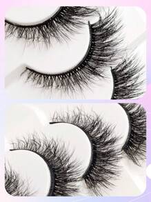 Asiteo 7 对猫眼仿貂毛睫毛卷翘翼状自然逼真凌乱眼尾加长浓密假睫毛柔软假睫毛条状睫毛、睫毛、睫毛、假睫毛 - 黑色 - 查看 6