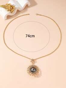 1pc New Fashionable European & American Style Full Rhinestone Minimalist Versatile Long Sweater Chain Necklace - Gold - View 8