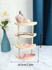 bianya 1pc Half Round Wooden Sunglasses Display Stand, Multi-level Solid Wood Showcase For Window Decoration And Jewelry Selling - Apricot - View 2