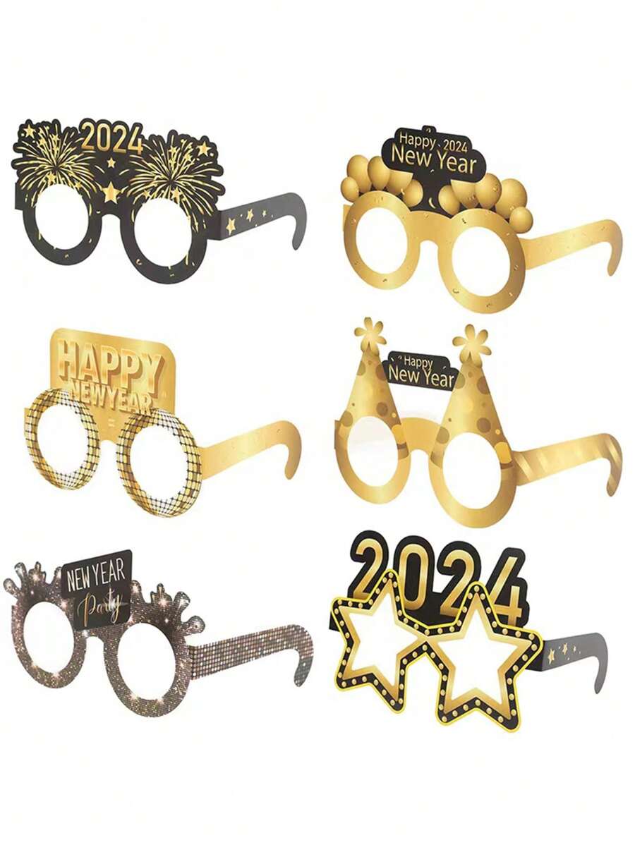 6入組紙材質的眼鏡,適用於新年、生日派對,照片道具 - 彩色 - 查看 1