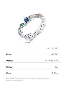 MODIAN Anillo de dedo apilable de diseño asimétrico de plata de ley 925, anillo de fiesta con circonita colorida de moda como regalo de joyería para mujeres - Plateado - Ver 3