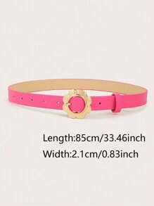 1pc Kid's Gold Flower Buckle Pu Belt - Hot Pink - View 5