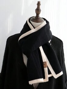 黑色针织羊毛围巾，纯色，时尚，简约个性化，情侣情趣围巾，女士围巾 - 黑色 - 查看 4