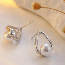 COINBUFF 1 đôi Đơn giản Tam giác Hình dạng Ngọc trai Giả Bông tai stud Với Mạ vàng , Thích hợp Đối với Của phụ nữ Mặc hàng ngày - Bạc - Xem 3