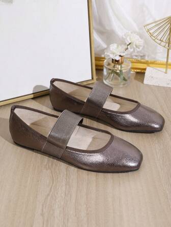 Ballet Style Square Toe Elastic Slip-On Flat Shoes, Women's Breathable Low-Top Low-Heel Comfortable Lightweight Fashion Casual Shoes For Spring, Summer & Autumn, Versatile Wear