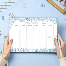 BUBU 1張一週計畫記事本撕下式日曆表52張無日期待辦事項記事本桌面計畫器計畫墊生產力追蹤器,適合工作目標筆記統籌安排日程工作腦力激盪,花卉藍色 - 藍色 - 查看 7