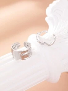 不銹鋼戒指復古優雅星星圖案時尚可調戀人開放式戒指女性珠寶情人節禮物 - 銀色 - 查看 5