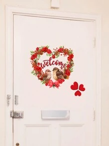 1入情人節玫瑰花花環,愛心&英文歡迎詞&小鳥設計門貼,傢俱裝飾壁貼