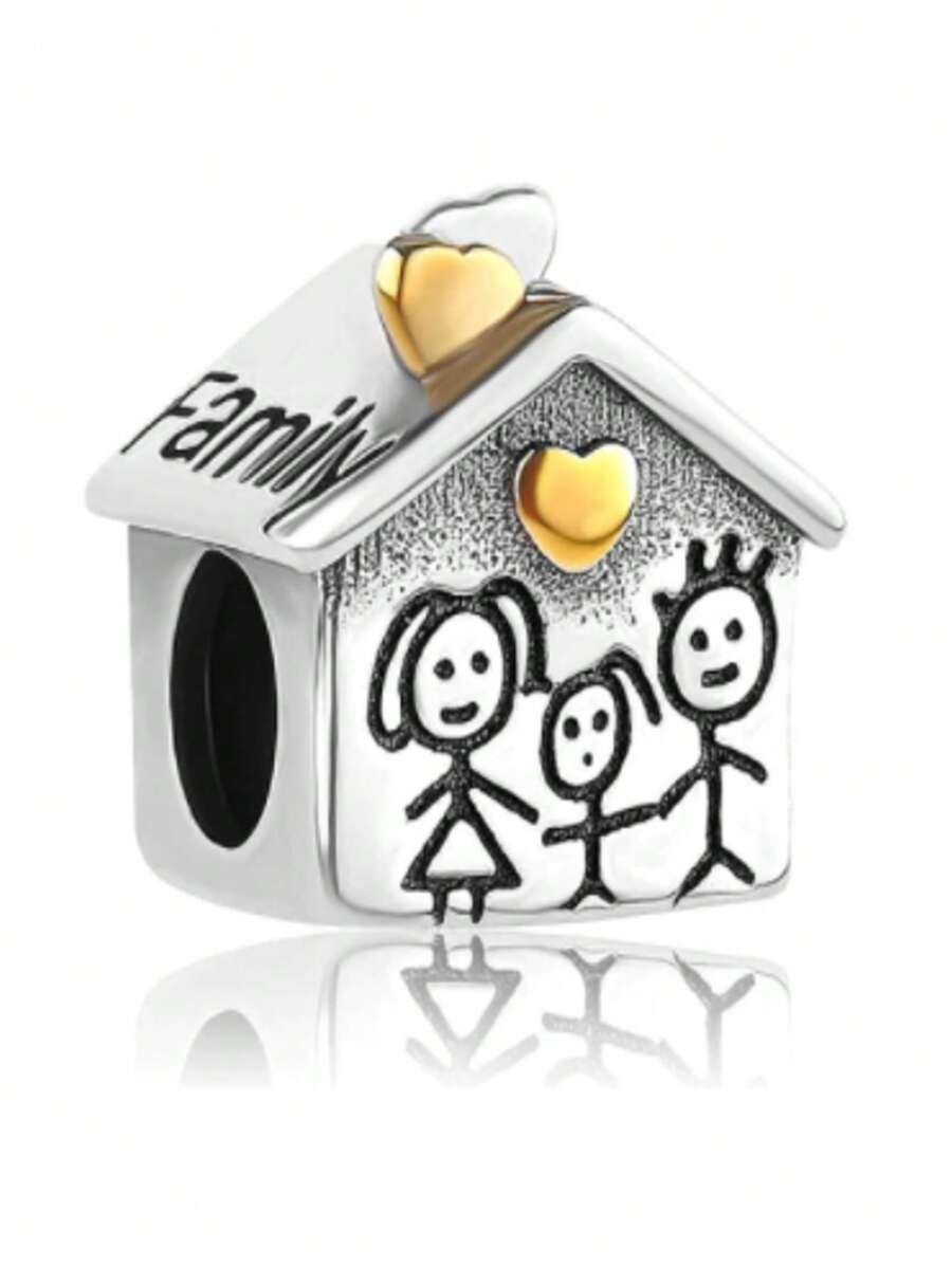L&B ACCESSORIES Berloque Casinha Com Família em Prata 925 - COLEÇÃO FAMILIA - Visão 1