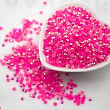 6mm 200pcs Pink, Purple & Earth Tone Resin Jelly Ab Rhinestone Beads, Flat Back Glass Rhinestone For Diy Accessories, Nail Art, Phone Case, Etc. Comes In Rose Pink Bag. Approximately 200 Pieces Of Ss30 Size. - Hot Pink - View 5