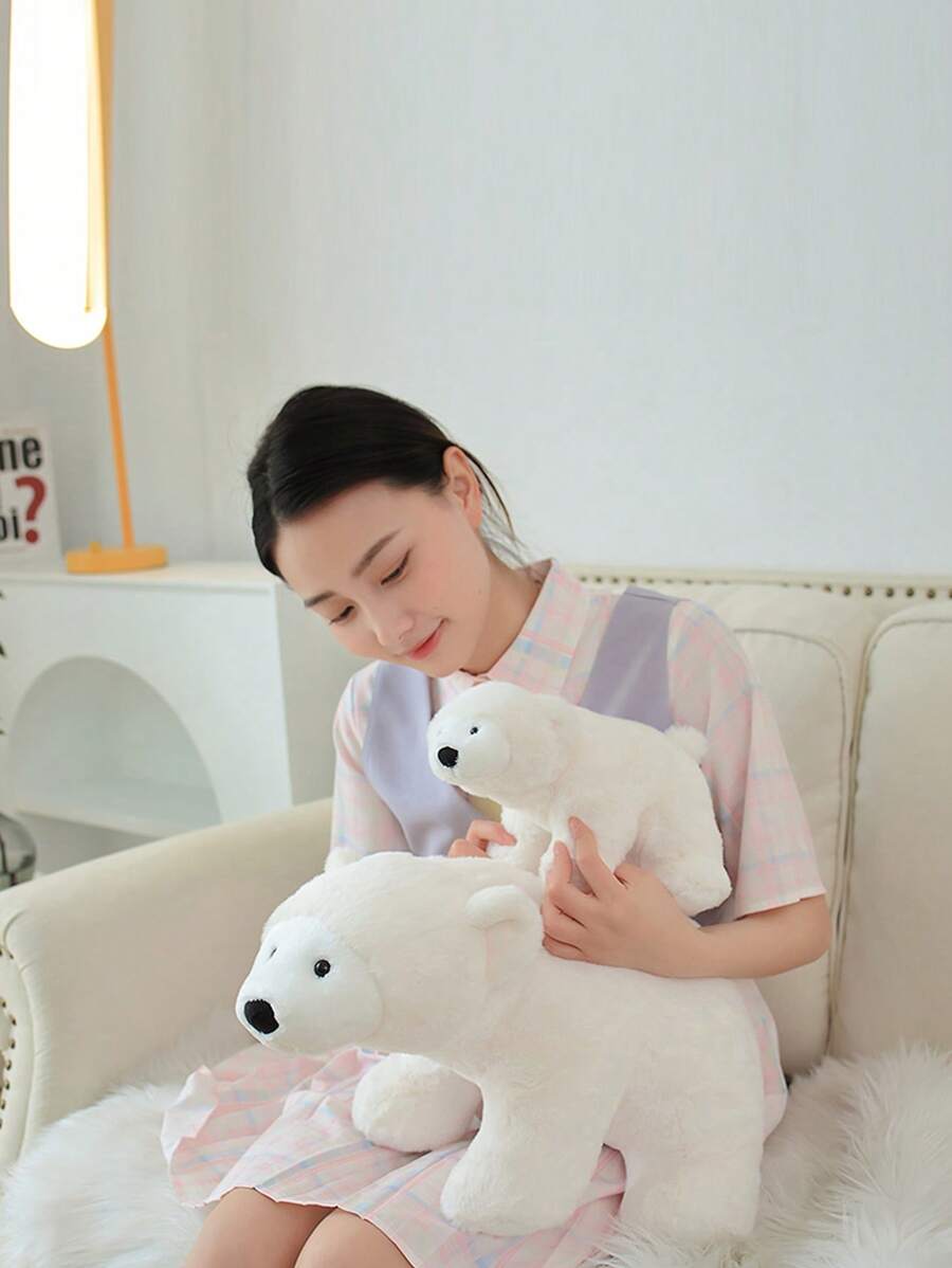 1只白色北極熊毛絨玩具枕頭,適用於床上,沙發客廳裝飾 - 白色 - 查看 1