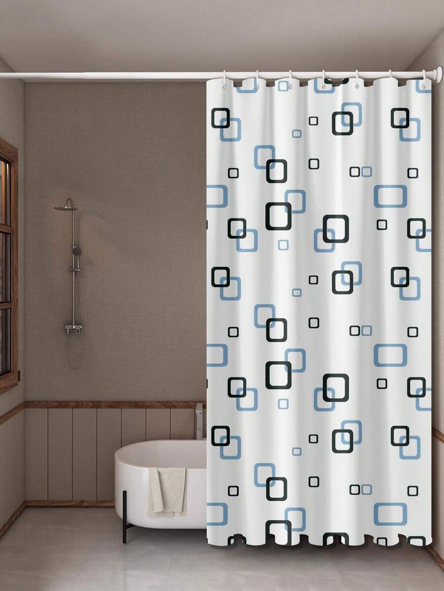 1 pièce Rideau de douche en PEVA avec un design carré stylisé, imperméable et convenant pour la salle de bain, livré avec des crochets. Décoration de salle de bain, décoration d'automne, accessoires de salle de bain, rentrée scolaire