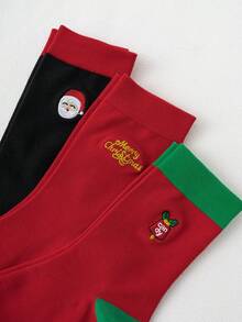 6pairs Men's Embroidery Santa Claus Pattern Mid-calf Christmas Socks - Multicolor - View 4