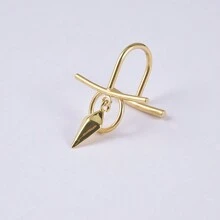 1只不用穿孔的u型不鏽鋼假唇環,鑽石和圓形吊墜裝飾,適用於女性 - 金黃色 - 查看 7