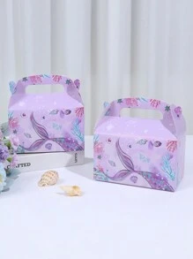 4个紫色美人鱼风格礼盒，海洋美人鱼主题生日婚礼节日派对礼品包装盒，适用于糖果面包蛋糕食品，节日礼物派对小礼品 - 紫色 - 查看 1