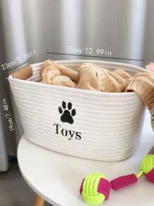 1pc Paw Print Pet Storage Basket For Dog And Cat For Clothes Storage - White - View 3