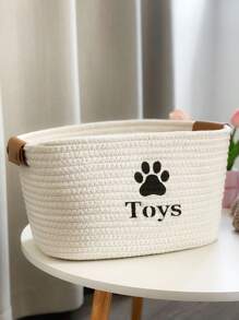 1pc Paw Print Pet Storage Basket For Dog And Cat For Clothes Storage - White - View 1