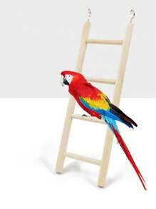 1 件木製吊梯,4 步梯子攀爬玩具,帶 1 件鸚鵡玩具,鳥籠配件,供鳥類攀爬和玩耍 - 米色 - 查看 1