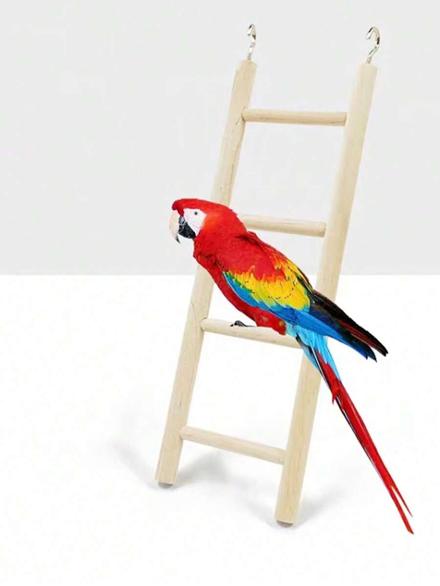 1 件木製吊梯,4 步梯子攀爬玩具,帶 1 件鸚鵡玩具,鳥籠配件,供鳥類攀爬和玩耍 - 米色 - 查看 1
