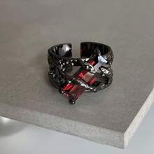 1 Stück asymmetrischer roter Emaille-Herzring in Kreuzform für Frauen, Gothic kreatives dunkelmodisches Schmuckgeschenk zum Valentinstag,für Mutter,Muttertag