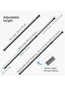 拉桿,張力簾桿,彈簧張力桿,可調節延伸彈簧桿,適用於窗戶,廚房,浴室,碗櫥,衣櫥衣架 - 黑色 - 查看 6