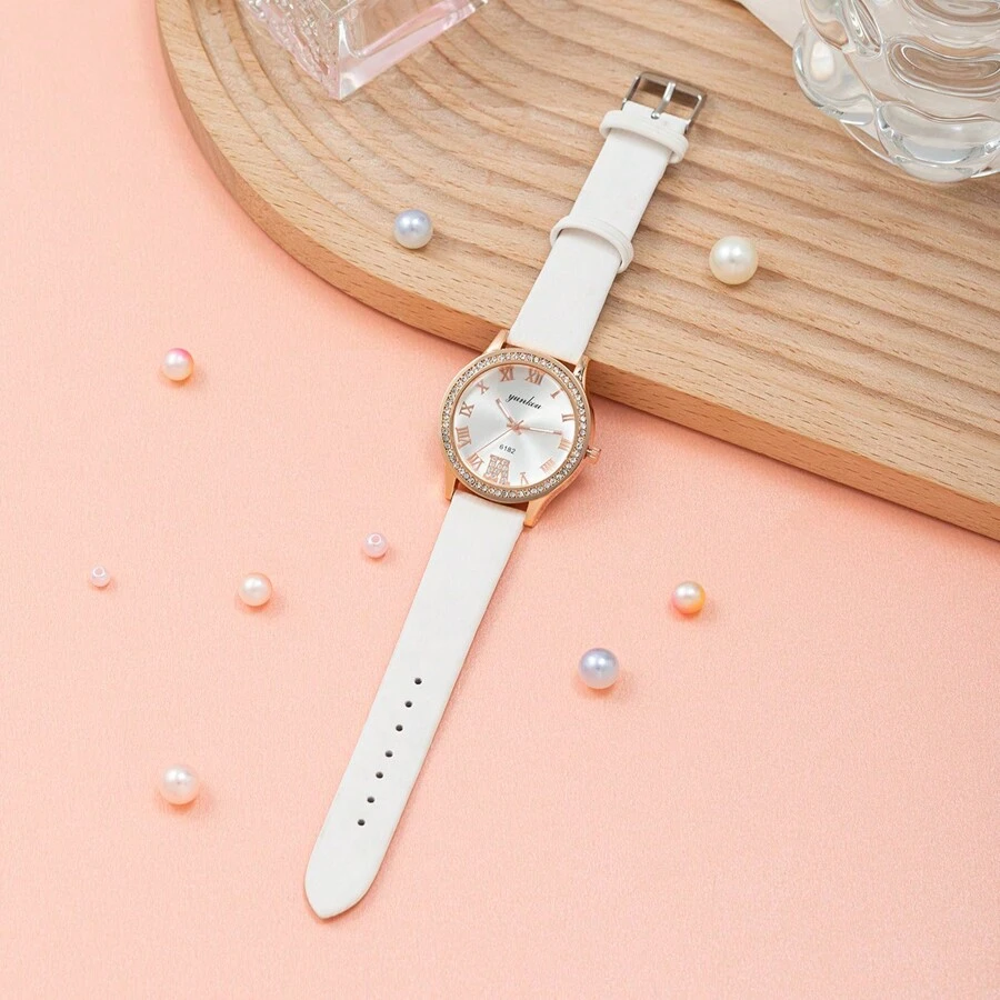 New Fashion 2023 Korean Style Diamond Dial Minimalist & Unique Design Women's Watch - White - View 1