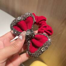 Cehomi 1 件装天鹅绒发圈发夹，适合女士或女孩，镶有钻石的优质天鹅绒弹性柔软马尾发夹，适合生日、派对、感恩节、圣诞节，红色