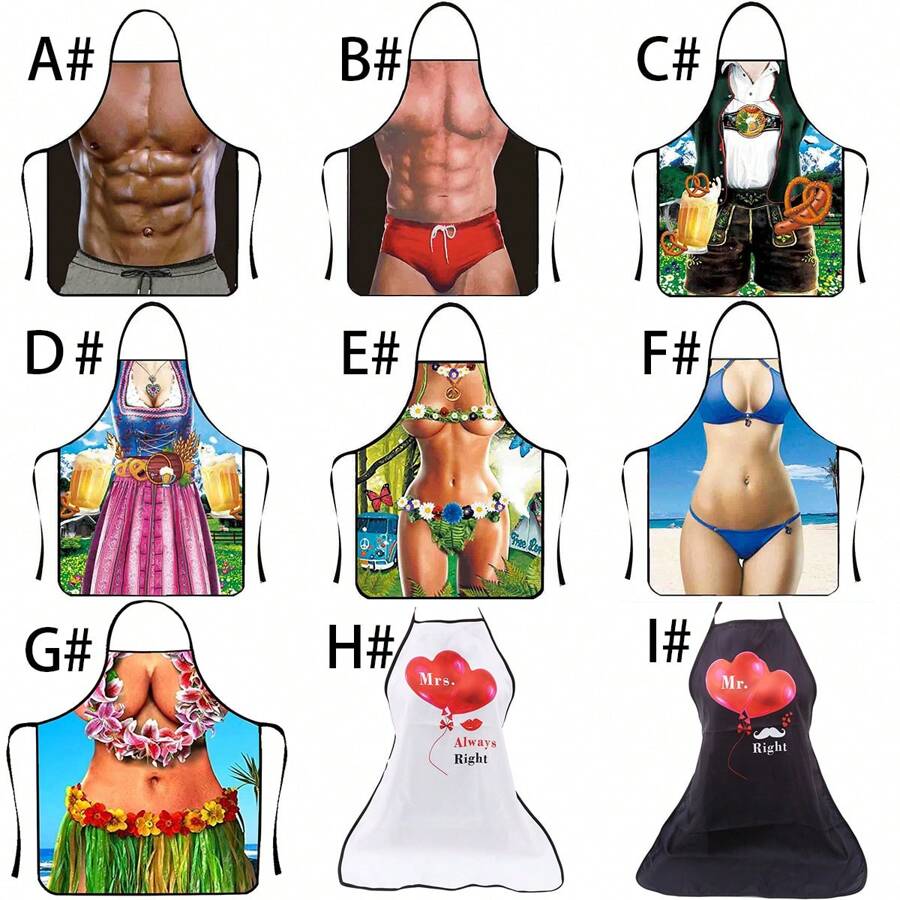 創意搞笑肌肉男廚房圍裙,防油防水,烤肉用 - 彩色 - 查看 1