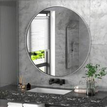 18/30/36/ Inch Bathroom Mirror Make Up Mirror For Wall, Stainless Steel Frame Circle Mirror Wall Mounted Decorative Mirror For Bedroom Living Room Entryway Black/Silver - 銀色 - 查看 1